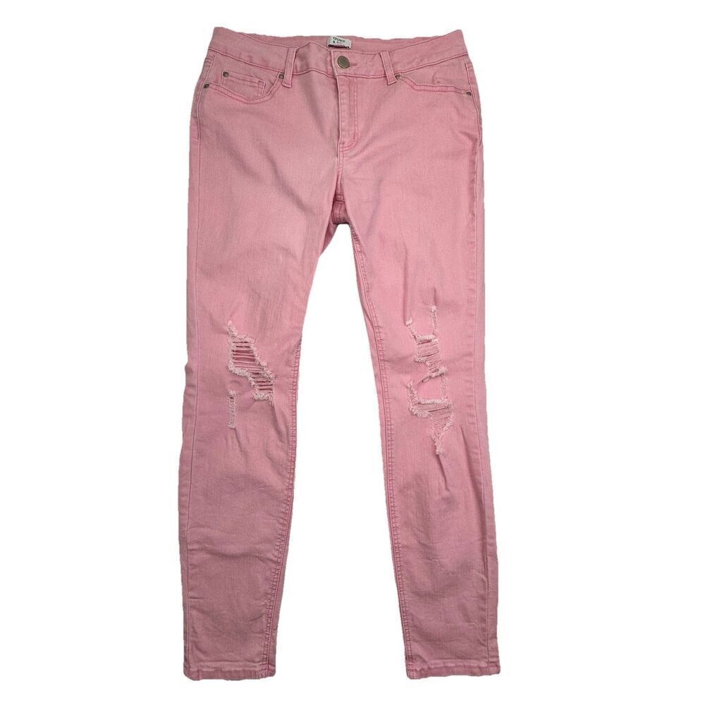 Crown & Ivy Pink Distressed Skinny Jeans Women’s Size 10 Stretch Denim